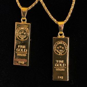 Golden Bar Shape Pendant Necklace